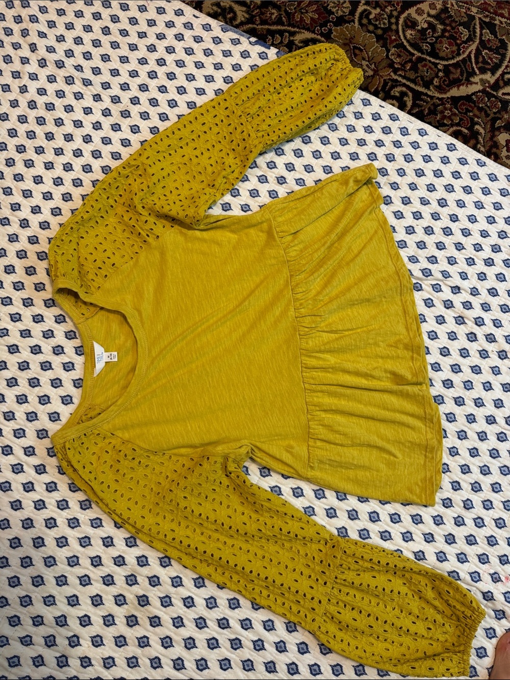 Mustard Eyelet Sleeve Peplum Top m 8-10